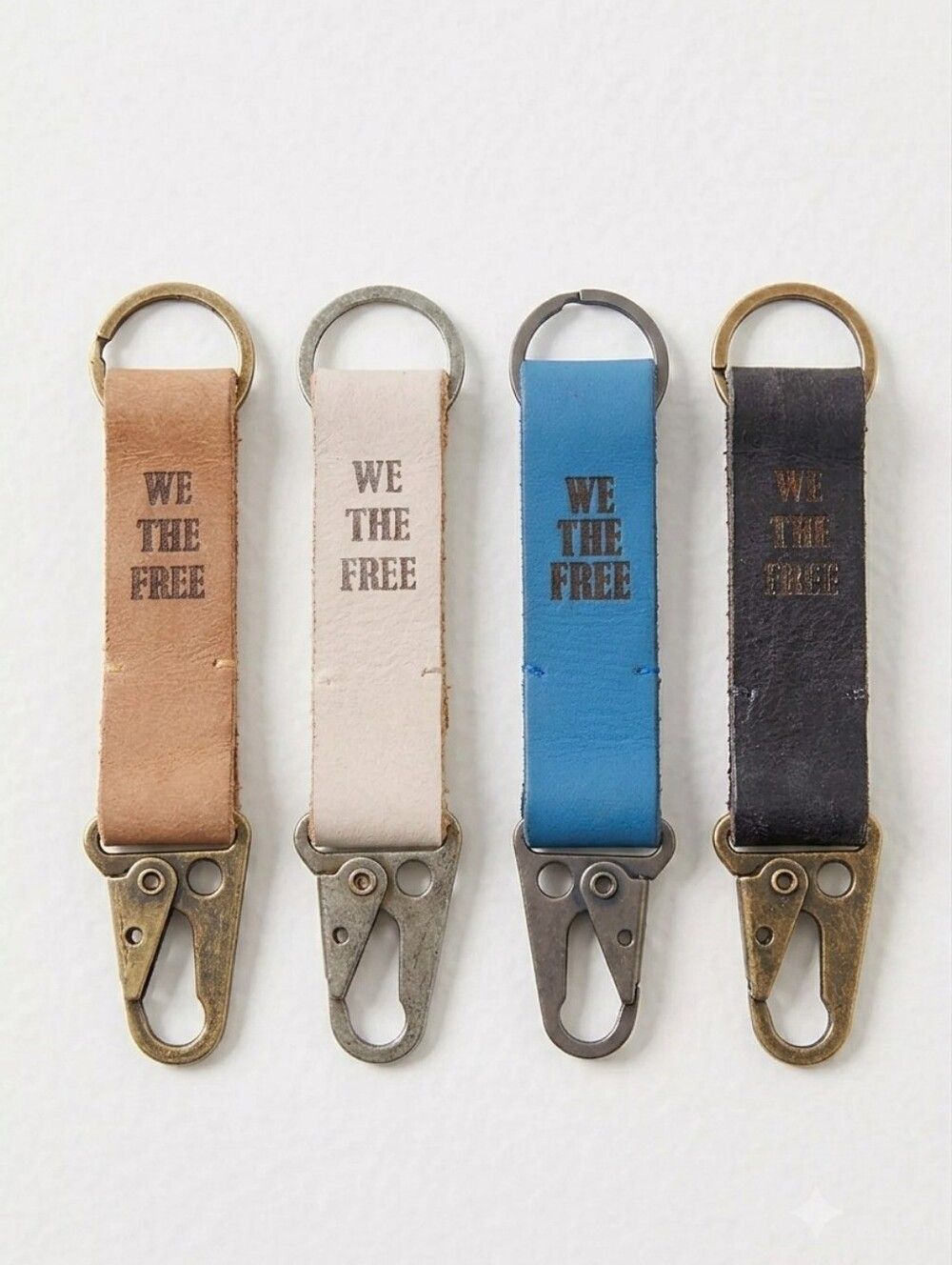 Free People Blue "We The Free" Hooked Leather Key Keychain And Metal Clip
